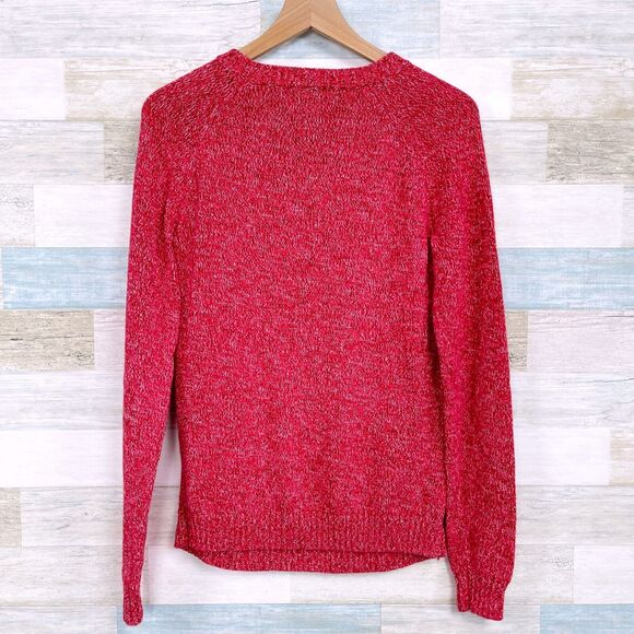 Lands End Drifter Marled Knit Sweater Pink Crewneck Cotton Womens Medium 10 12 - Picture 3 of 7
